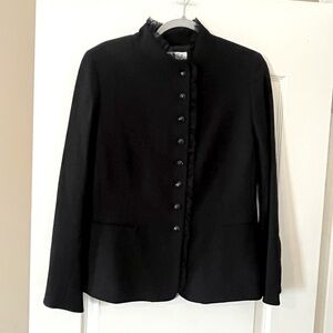 Judith Hart Petites Elegant Black Women's Jacket Sparkly Buttons Lace Trim 12P